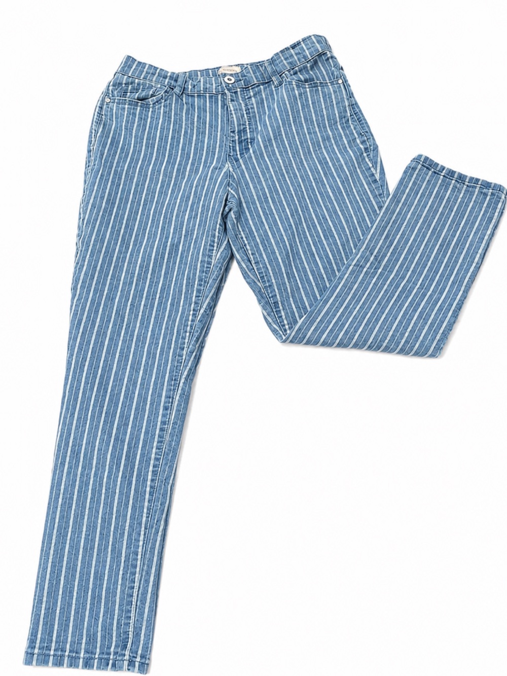 Vintage-Inspired Camila Coelho Blue Stripe Straight Leg Jeans Size 12